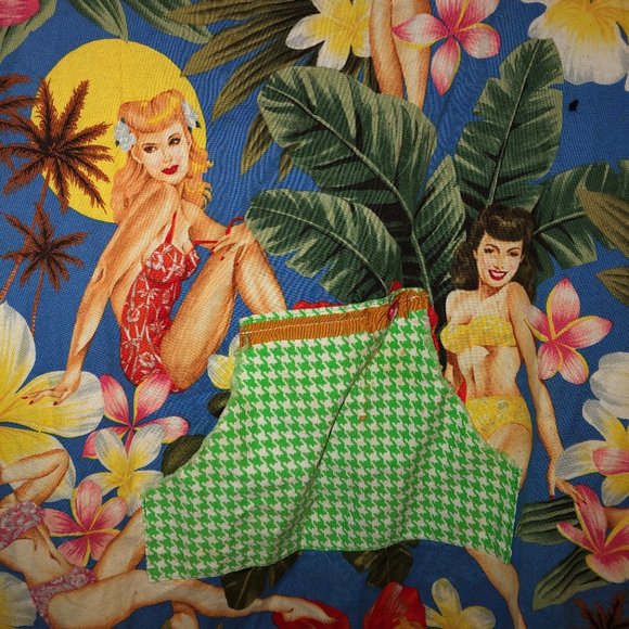 Vintage inspired NEW Tropical Pin Up Girls green gingham check  a… - Picture 1 of 3